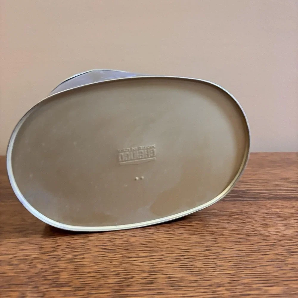 Vintage Cheinco Metal Wastebasket Greek Key Black Gold Mid Century Trash Can